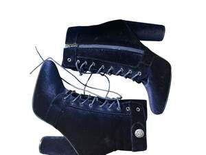 Catherine Malandrino Navy Blue Velvet Lace-Up Block Heel Ankle Booties 9 M